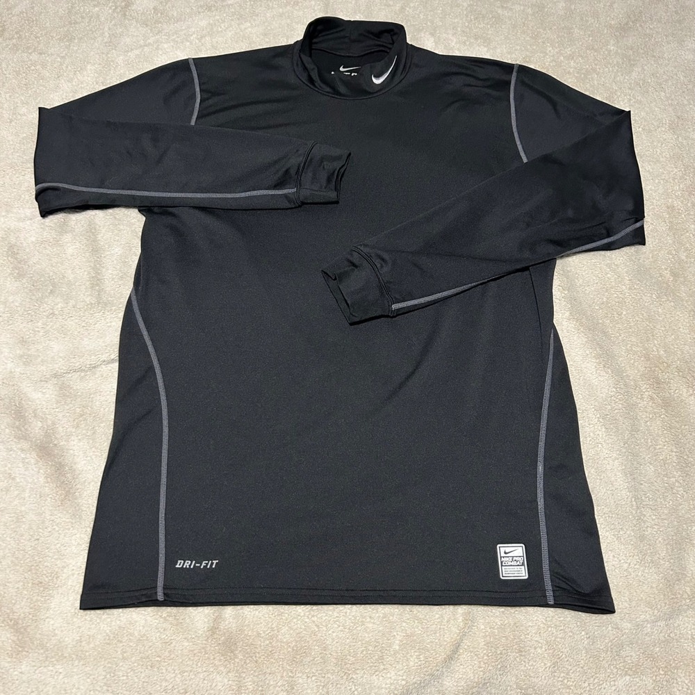 Nike Pro Combat Shirt Mens XL Black Dri-FIT Compression Mock Neck Long Sleeve - Picture 2 of 8